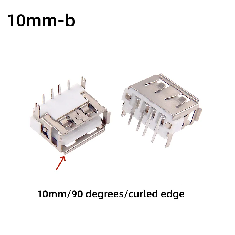 10PCS USB 2.0 A Type Female Socket 4Pin Right Angle USB-A Type Transmission Charging PCB Socket Connector Straight/Curved Foot