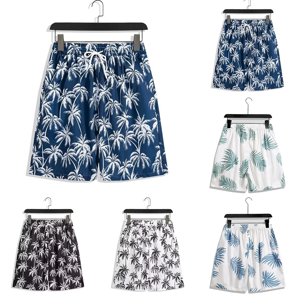 For Beach Activities Drawstring Swimwear Elastic Five Point Pant Beach Vacation Polyester Fabric Print Pattern