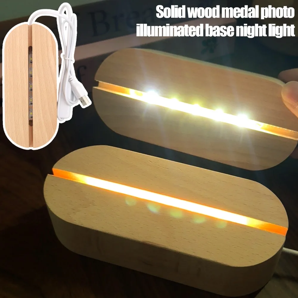 

Wooden Luminous Base LED Strip USB Plug Display Night Light Ornament Handmade DIY Art Decor Lamp Holder Home Office Decoration