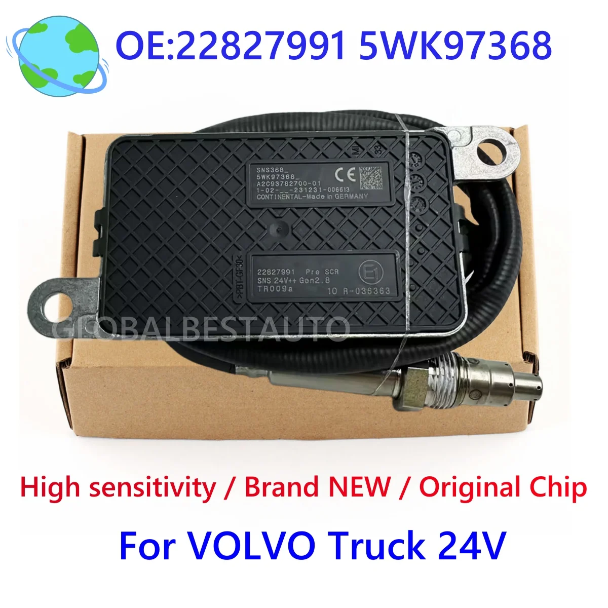 

Датчик NOx 22827991 5WK97368 (аналог NGK A2C93782700-02) для Volvo FH4 FM, Renault T 2013 года выпуска и новее, стандарт Евро-6, высокое качество