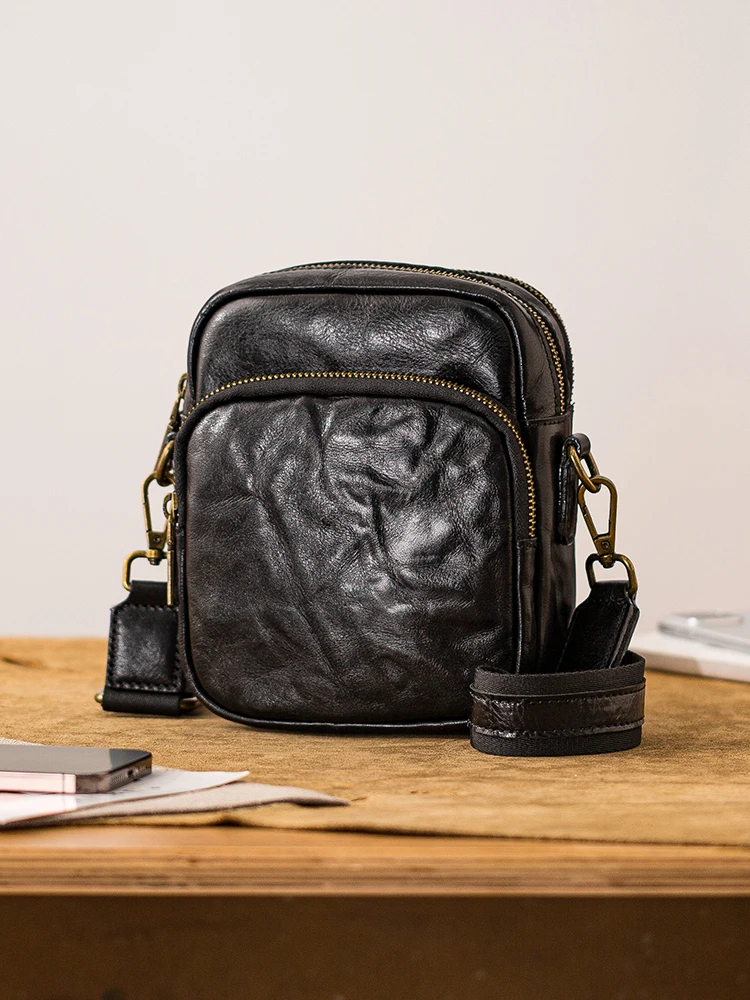 outdoor daily party luxury high-quality genuine leather men's small phone shoulder bag Simple casual cow leather crossbody bag