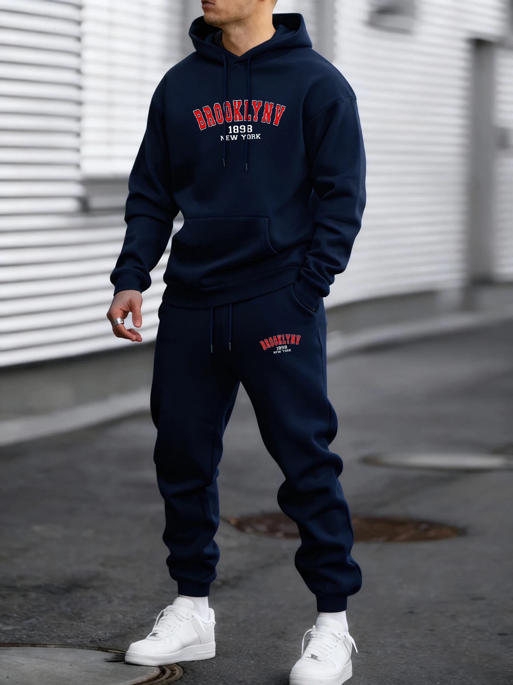 

Brooklyn 1898 New York Printing Tracksuit For Mens Loose Retro Hoodies Basics Comfortable Pants Male Autumn All-Match Clothing