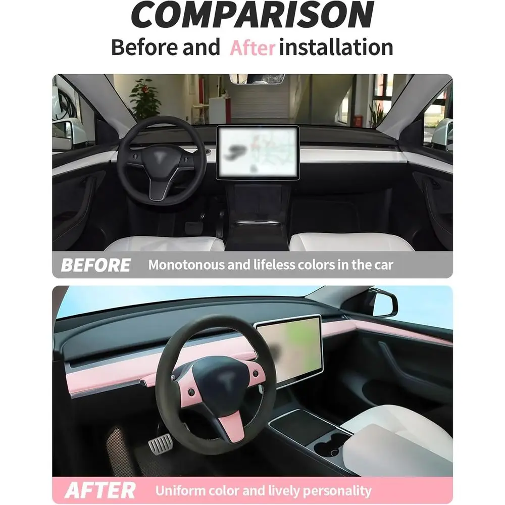 Dashboard Cover Wrap and Front Door Inner Armrest Panel Cover Trim Compatible with Tesla Model 3(2021-2023) and Model Y(2019-202