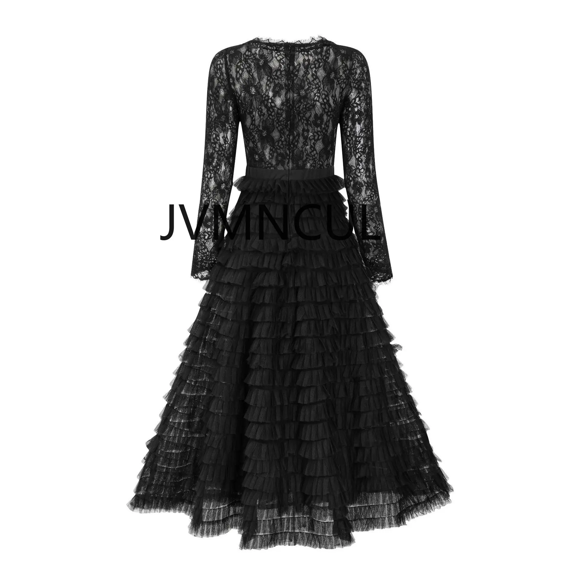 2025 핫 할로우 레이스 파티 드레스 우아한 솔리드 컬러 연회 긴 소매 A 라인 드레스