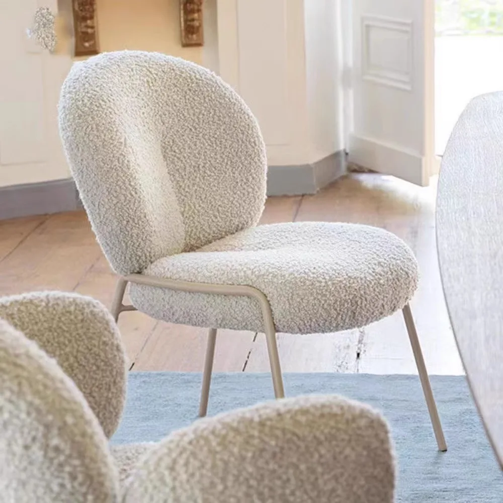 Boucle Cushions Dining Chairs Modern Bedroom Backrest Upholstered Dining Chairs Soft Cafe Chaises Salle Manger Home Furniture