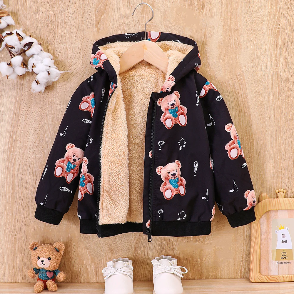 Girls' Autumn and Winter New Thickened Plush Hooded Cartoon Little Bear Coat