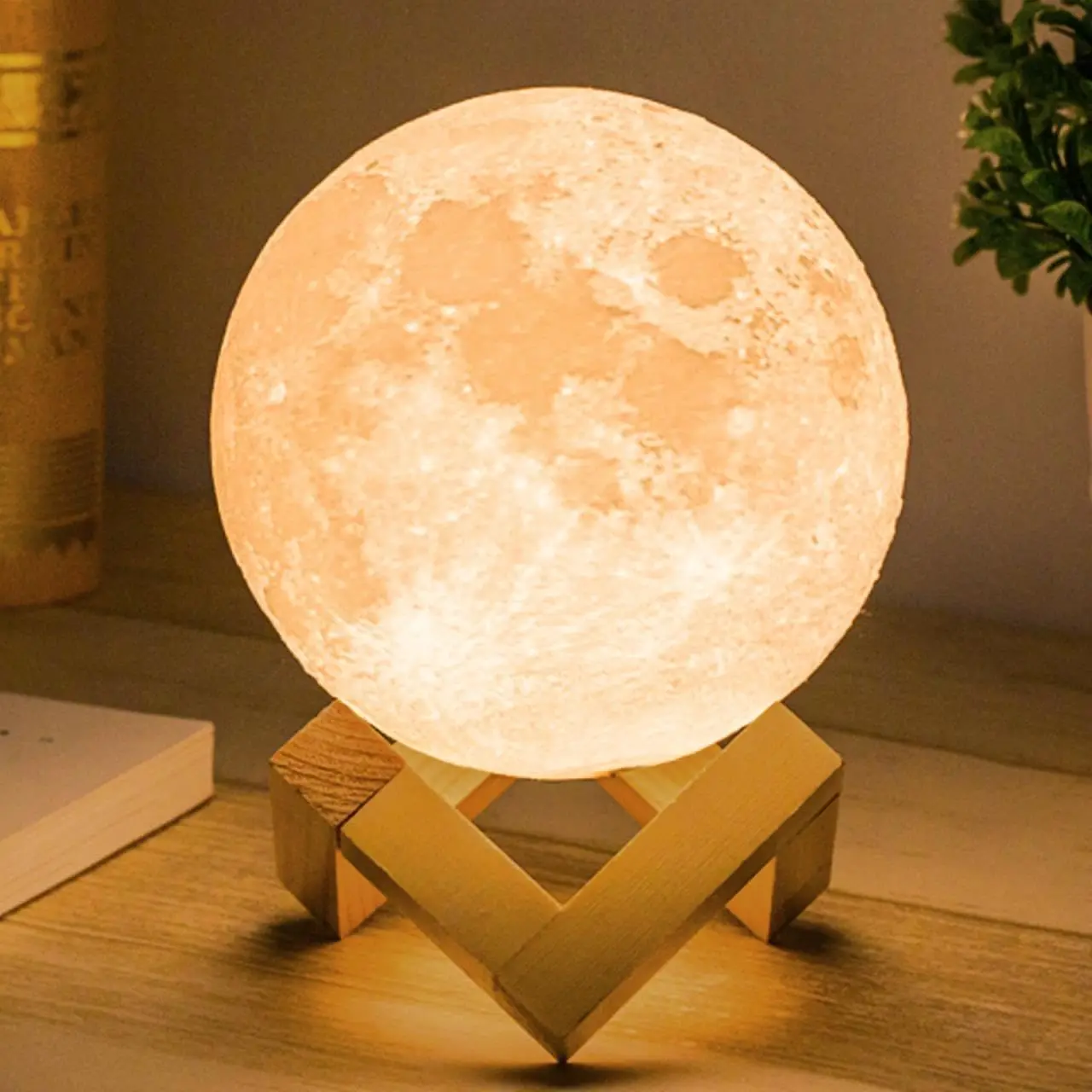 Christmas LED Night Light Bedroom Sleep Training Kids Toys Halloween Gifts for Women Kids with Wooden Base 7 inch White & Yellow