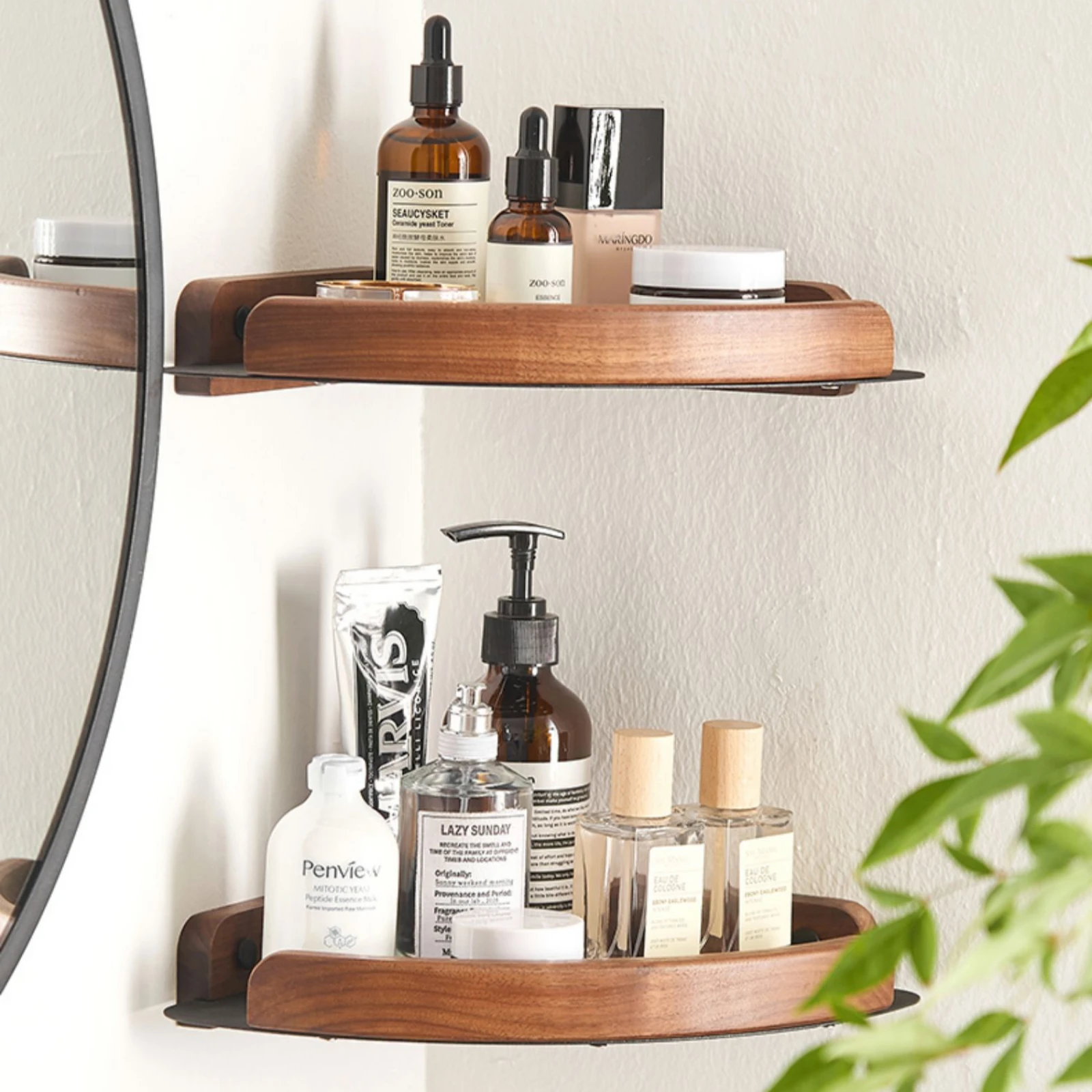 Bathroom Shelves Wall Mounted Toilet and Bathroom Storage Solid Wood Non Perforated Triangular Frame Wall Corner Rack