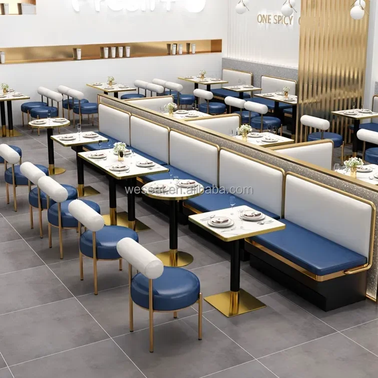Conjunto de cabina de restaurante con asiento de cuero de diseño moderno, mesa de comedor y silla barata para mayoristas de Foshan, para uso en hotel y bar