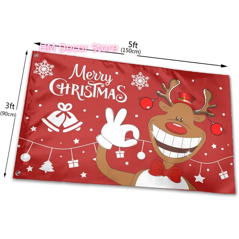 عيد الميلاد الغزلان العلم 3x5 قدم في الهواء الطلق داخلي مع جروميت عيد ميلاد سعيد أعلام مضحك لطيف الرنة عيد الميلاد العلم حديقة ساحة راية دي #3