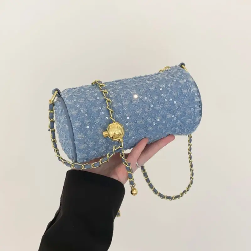 

Diamond Check Embroidered Thread Women's Bag 2024 New Fashion Chain Crossbody Bag Popular Shopping Dating Cylinder Bag