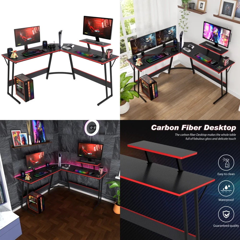 

Computer desksL shaped corner desk gaming computer desk with large desktop space for PC workstation home office study room table