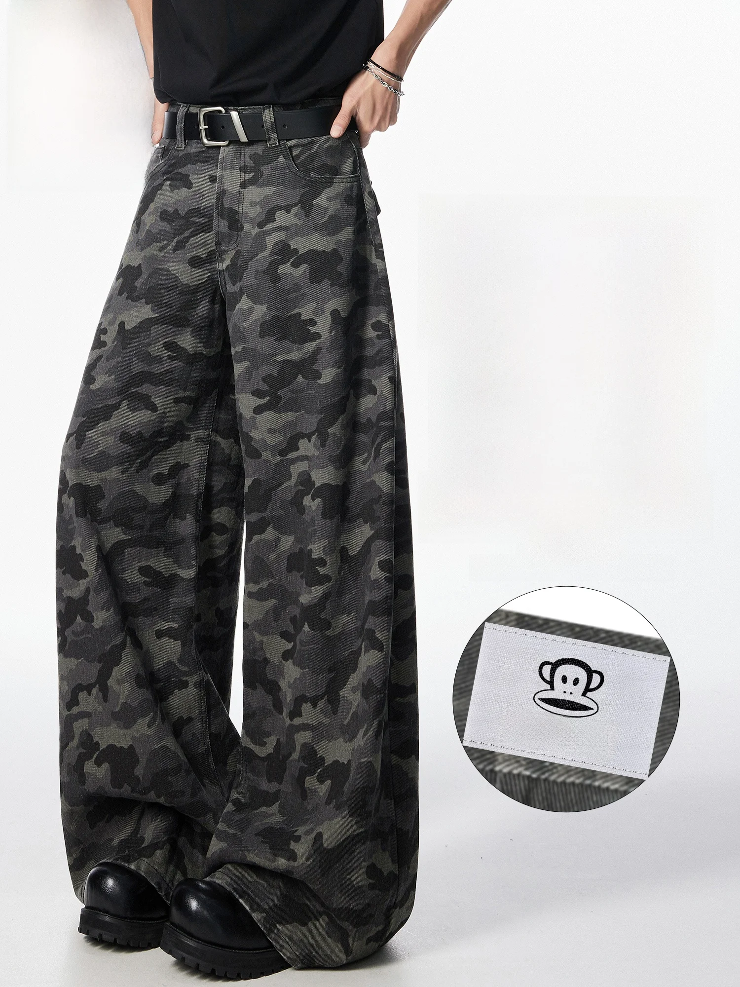 

Мужские камуфляжные рабочие брюки Paul Frank American High Street, свободные прямые брюки с широкими штанинами, повседневные длинные брюки, весенняя мода