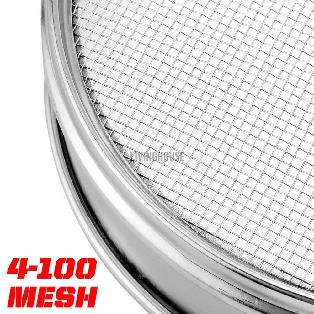 1 PC 4-100 Mesh Standard Test Sieve Dia 200mm 4.75-0.15mm Stainless Steel Sampling Flour Sieve With Double-layer Punching Frame