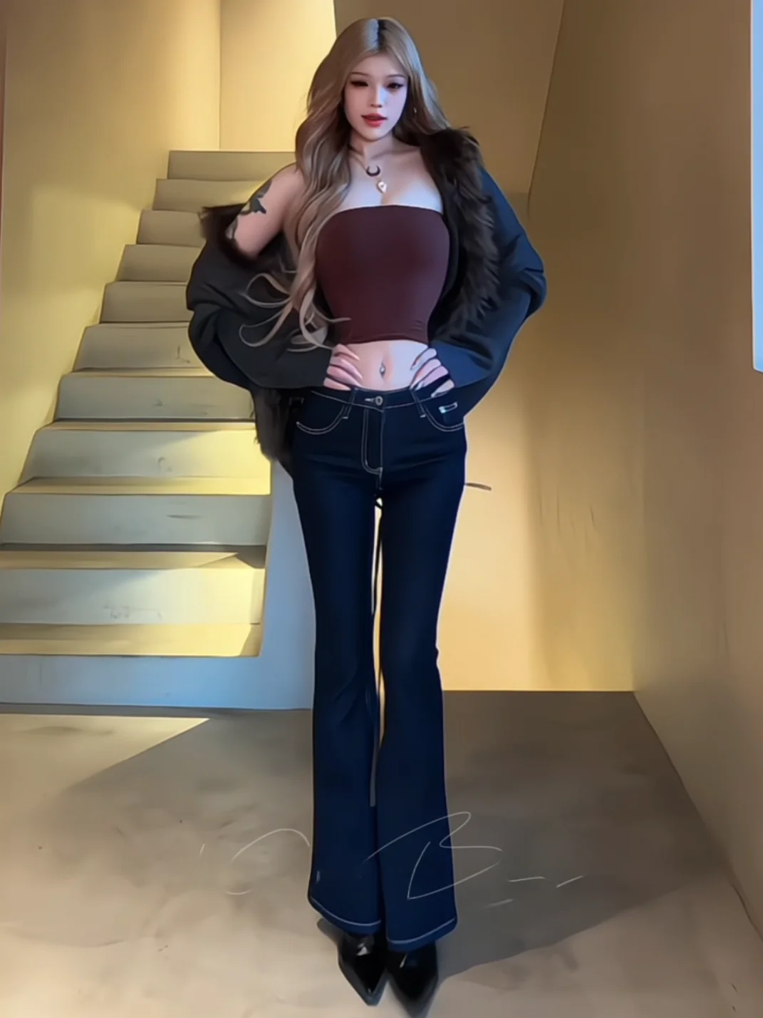 

Женские джинсы-клеш с низкой посадкой, облегающие, в корейском стиле, универсальные, модные, с эффектом потертости, из высокоэластичного денима