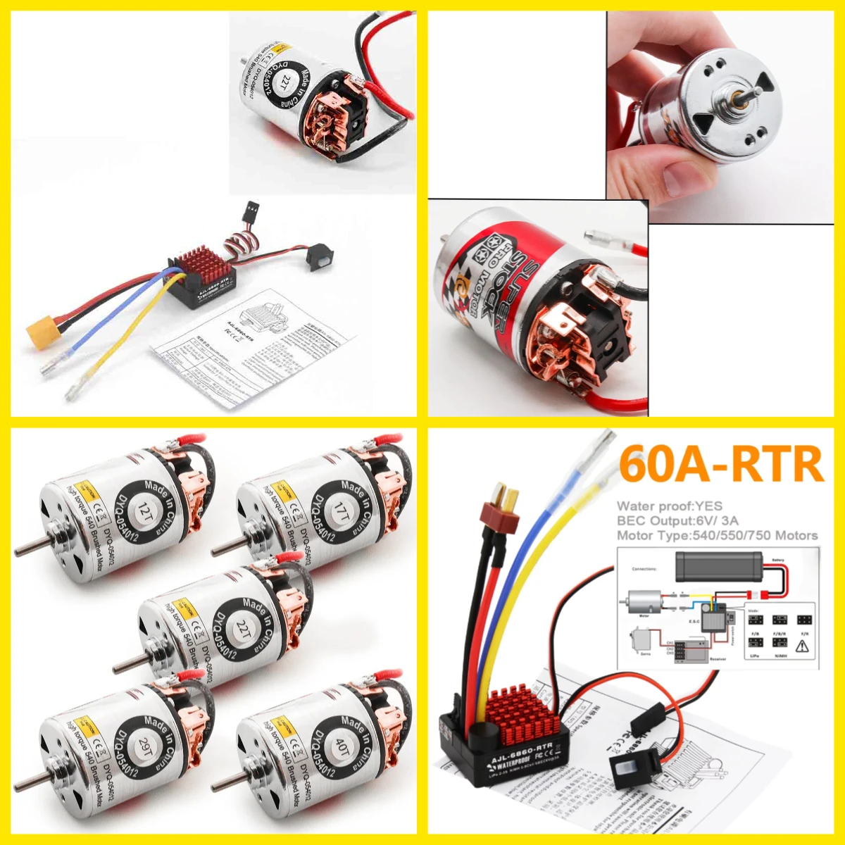 NEEBRC 540 Brushed Motor 60A Waterproof ESC 12T 17T 22T 29T 40T for 1/10 RC Car Off-road Rock Crawling Traxxas TRX4 Axial SCX10