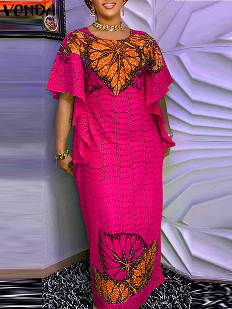 

Plus Size 5XL VONDA Bohemian Women Printed Long Dress Summer Sundress Vintage Short Sleeve Robe Casual Loose Vestido Oversized