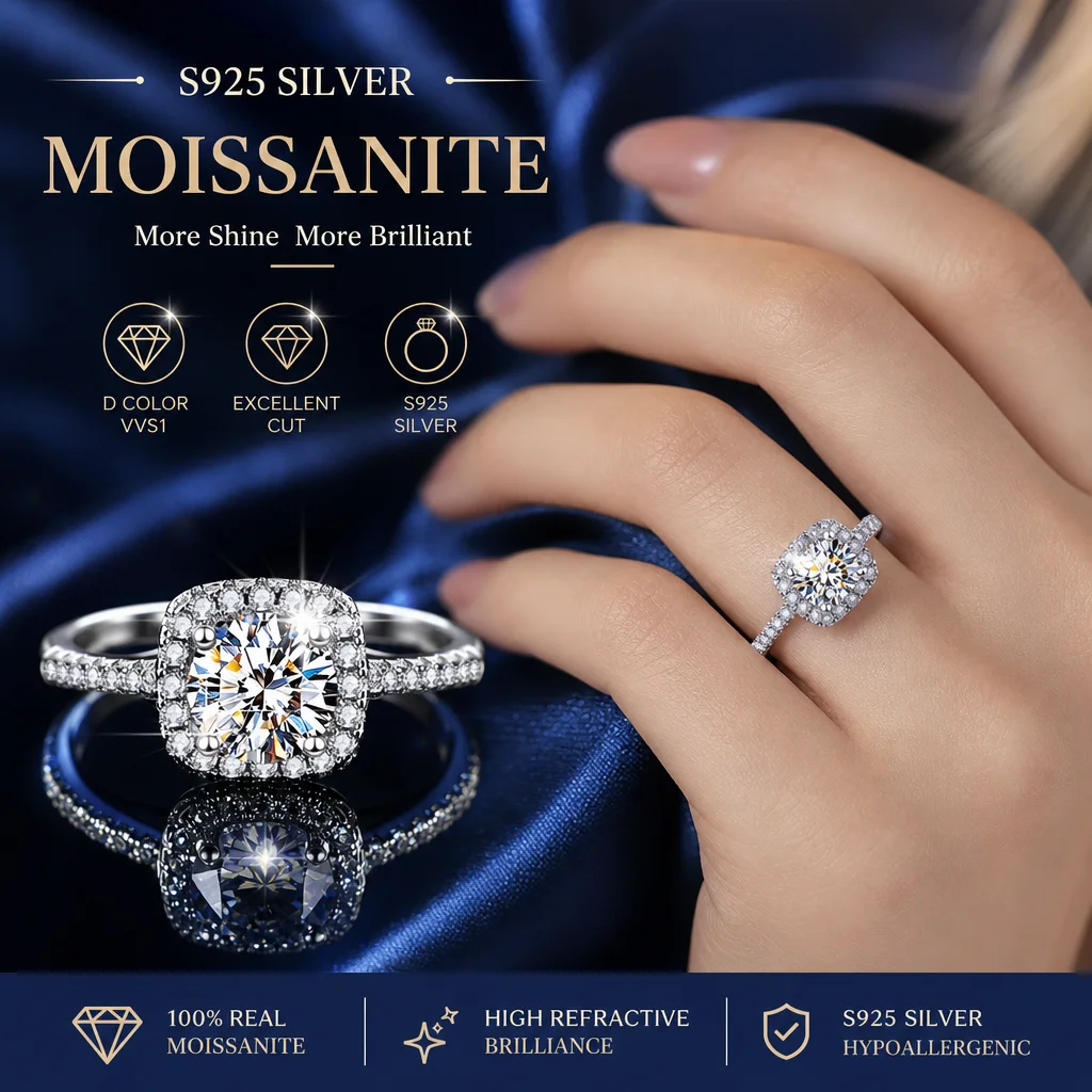 Adjustable Rings Pass Diamond D VVS1 With GRA Certificate Moissanite Tester S925 Sterling Silver For Man Women Unisex As Gift