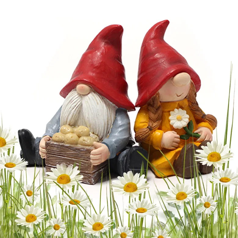 ‌2pcs/set Handmade Resin Dwarf Statue Set - Unique Outdoor Decor for Fairy Garden‌