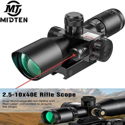 MidTen 2.5-10x40 Red Green Illuminated Mil-dot Scope 20mm Picatinny for Hunting with Laser Combo - Green Lens Color Mounts