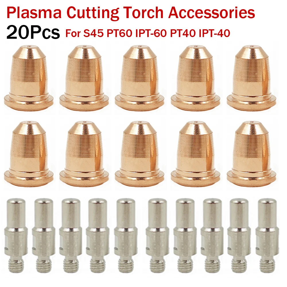 20Pcs S45 PT60 IPT-60 PT40 IPT-40 PR0110 Electrodes PD0116 0.8mm/1.0mm Nozzle Tips for Trafimet Plasma Torch Consumbles