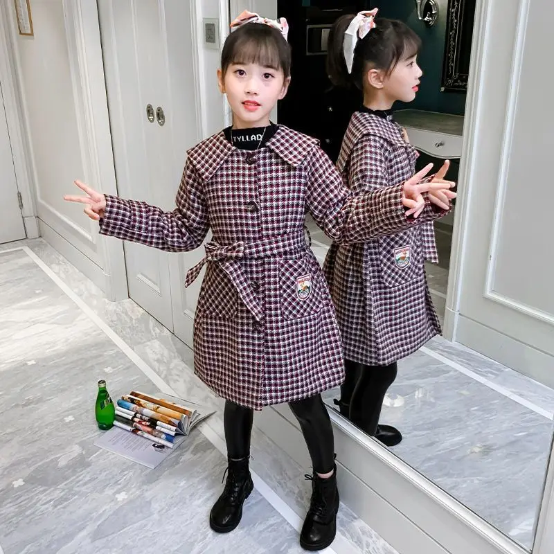 

Girls Kids Woolen Coat Jacket Overcoat 2022 Cool Warm Thicken Winter Cotton Plus Size Children's Clothing