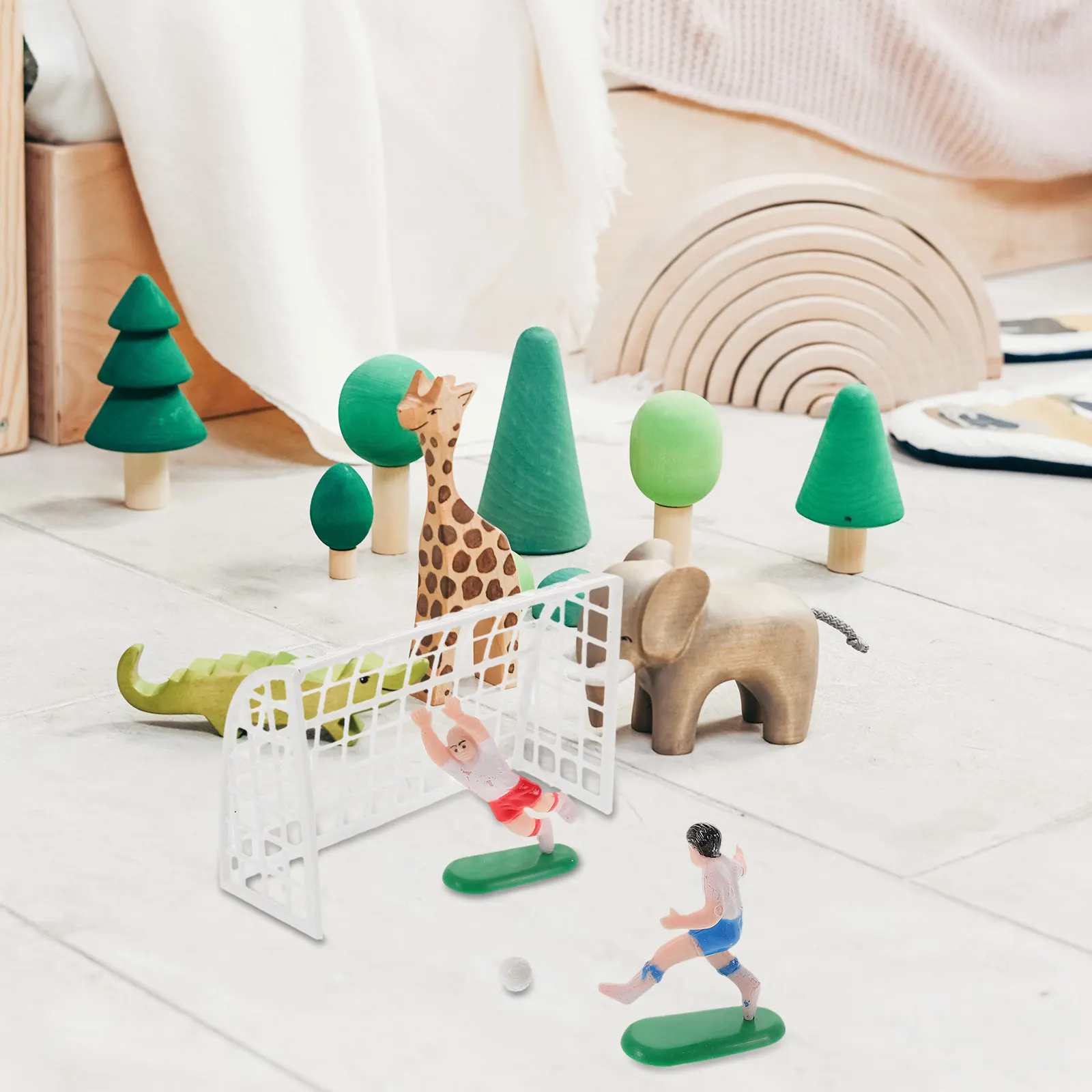 

1Set Soccer Birthday Decorations Football Players Goal Miniatures for Cake Topper Cupcake Decoration Sports Theme Table Display