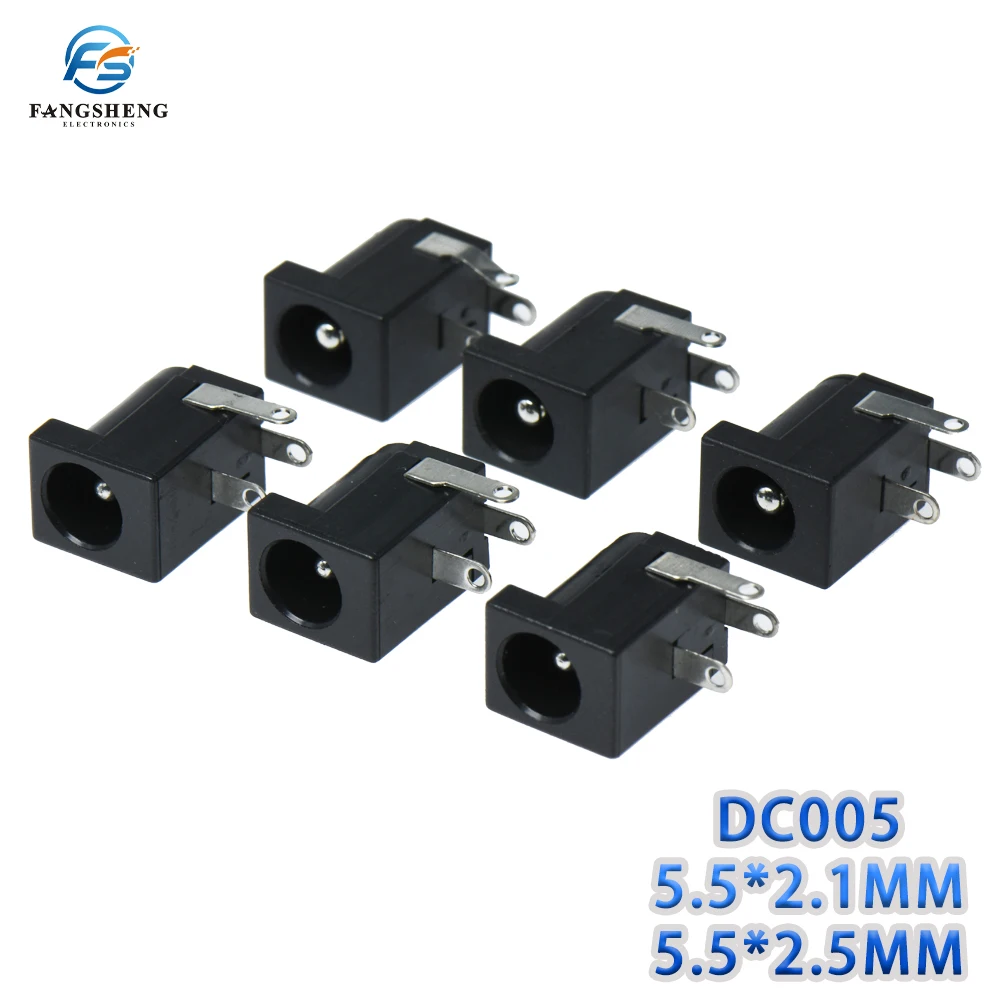 10PCS/Lot DC-005 Black DC Power Jack Socket Connector DC005 5.5*2.1mm 5.5*2.5 2.1 socket Round the needle