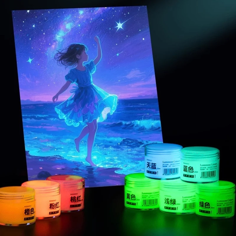 BORRENCE 20/60 ml Fluorescent Acrylic Paint Luminous Pigment Glow in Dark Arts Crafts Painting Tool DIY Graffiti Acrylic Pigment