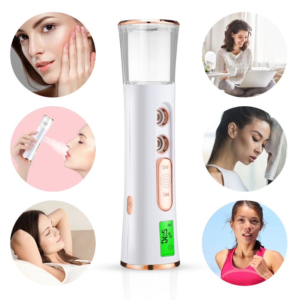 Vaporizador Facial de doble cabezal, pulverizador de niebla Nano, Humidificador hidratante de belleza, prueba de piel, cuidado LED