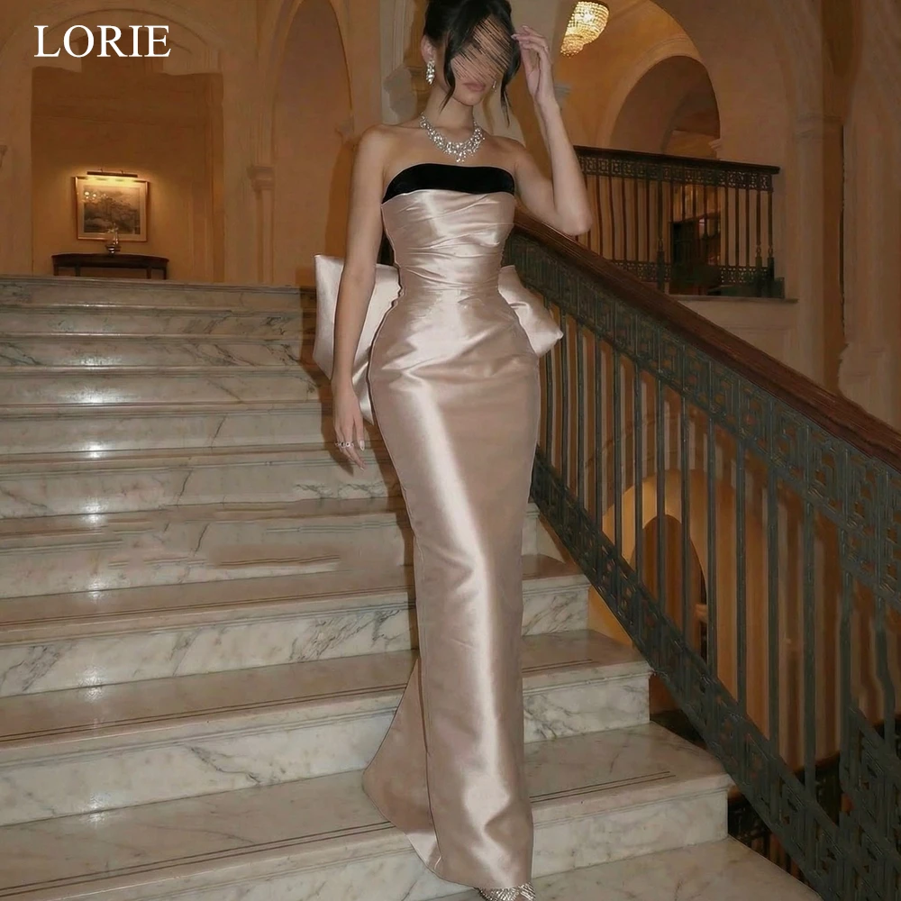 

LORIE Elegant Satin Party Dress Pleated Strapless Waist-Cinching Evening Dress Back Bow Slit Bodycon Prom Gowns Customized