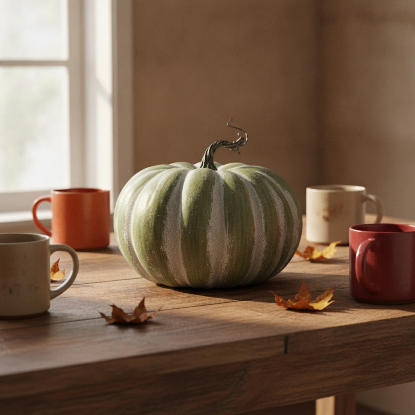 Faux Pumpkin Autumn Decorative Pumpkin Decor White-Striped Ornament Fake for Tabletop, Halloween - view 5