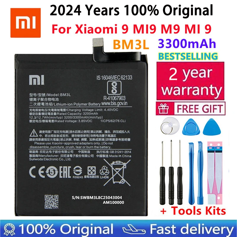 Fast Shipping 2024 Year 100% Original Replacement Battery 3300mAh For Xiaomi 9 MI9 M9 MI 9 BM3L Genuine Phone Battery batteries