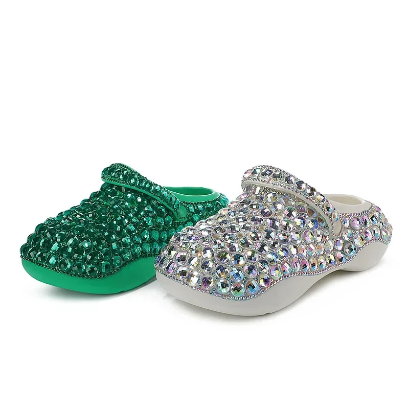 Summer New Original Fashionable Handmade Diamond-encrusted Women's Shoes Thick-soled Hole Shoes Soft High Quality