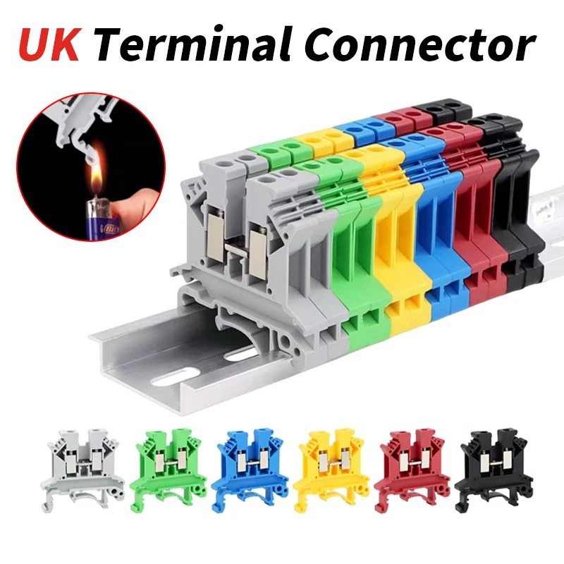41A UK5N Copper Terminal Blocks Conductive Sheet DIN Rail 800V Double Layer Voltage/Current Insurance Ground Connector 10/100Pcs