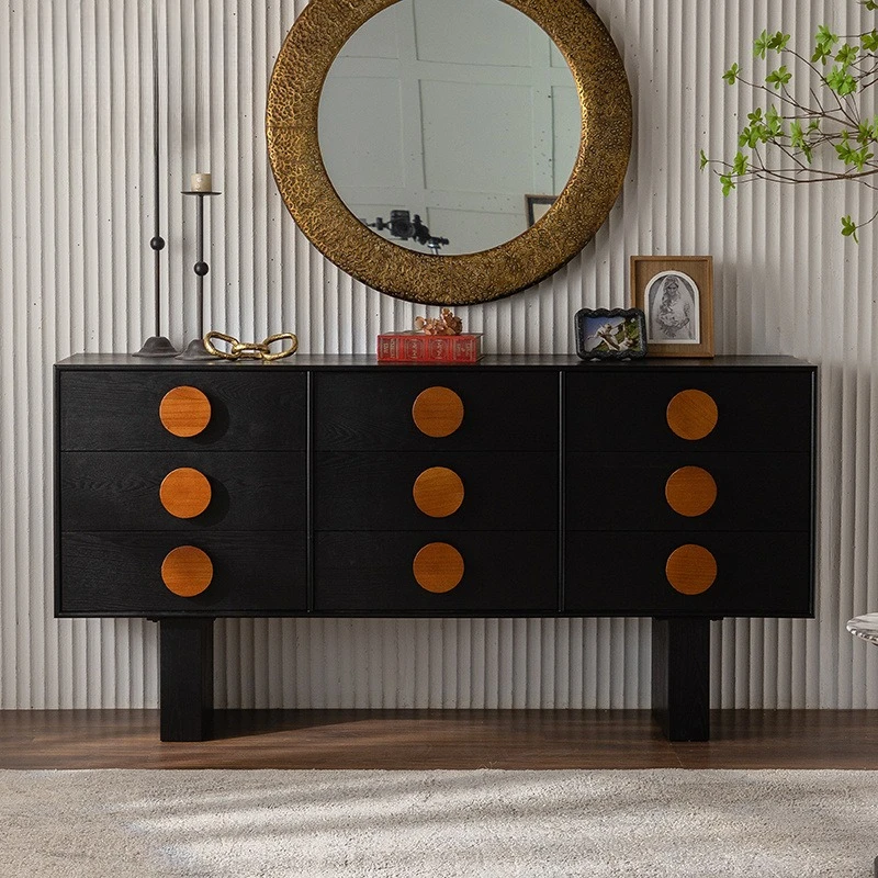 

Medieval Sideboards Solid Wood 9 Chest Cabinet TV Stand French Retro Entrance Cabinet Living Room Storage Dining Side Cabinet