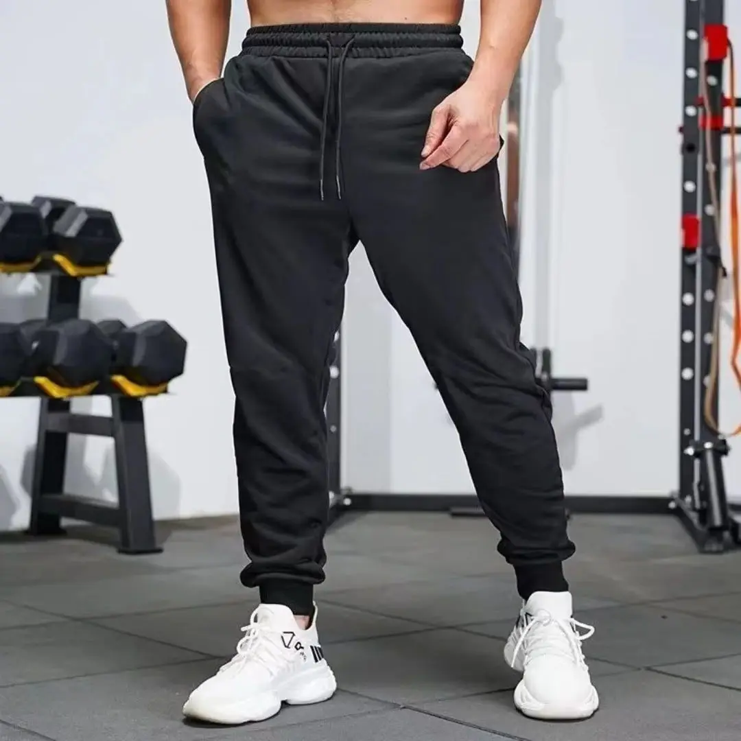 Classic Men‘s Polyester Sweatpants Loose Long Pants Fitness Sports Workout Joggers Solid Color Drawstring Casual Track Trousers