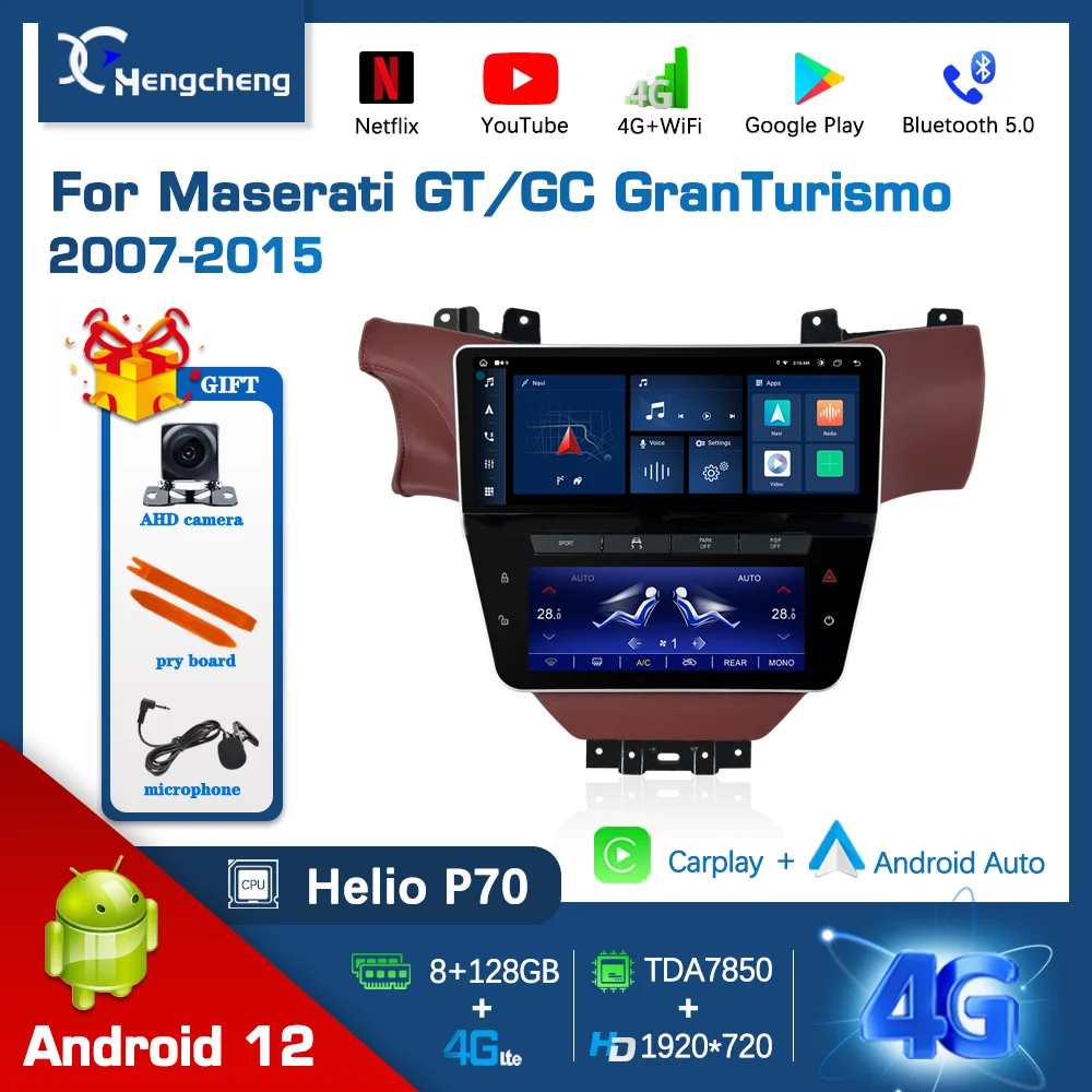 Android 12 Carplay Radio For Maserati GT/GC GranTurismo 2007-2015 Multimedia Player Navigation GPS AUTO Stereo 4G WiFi