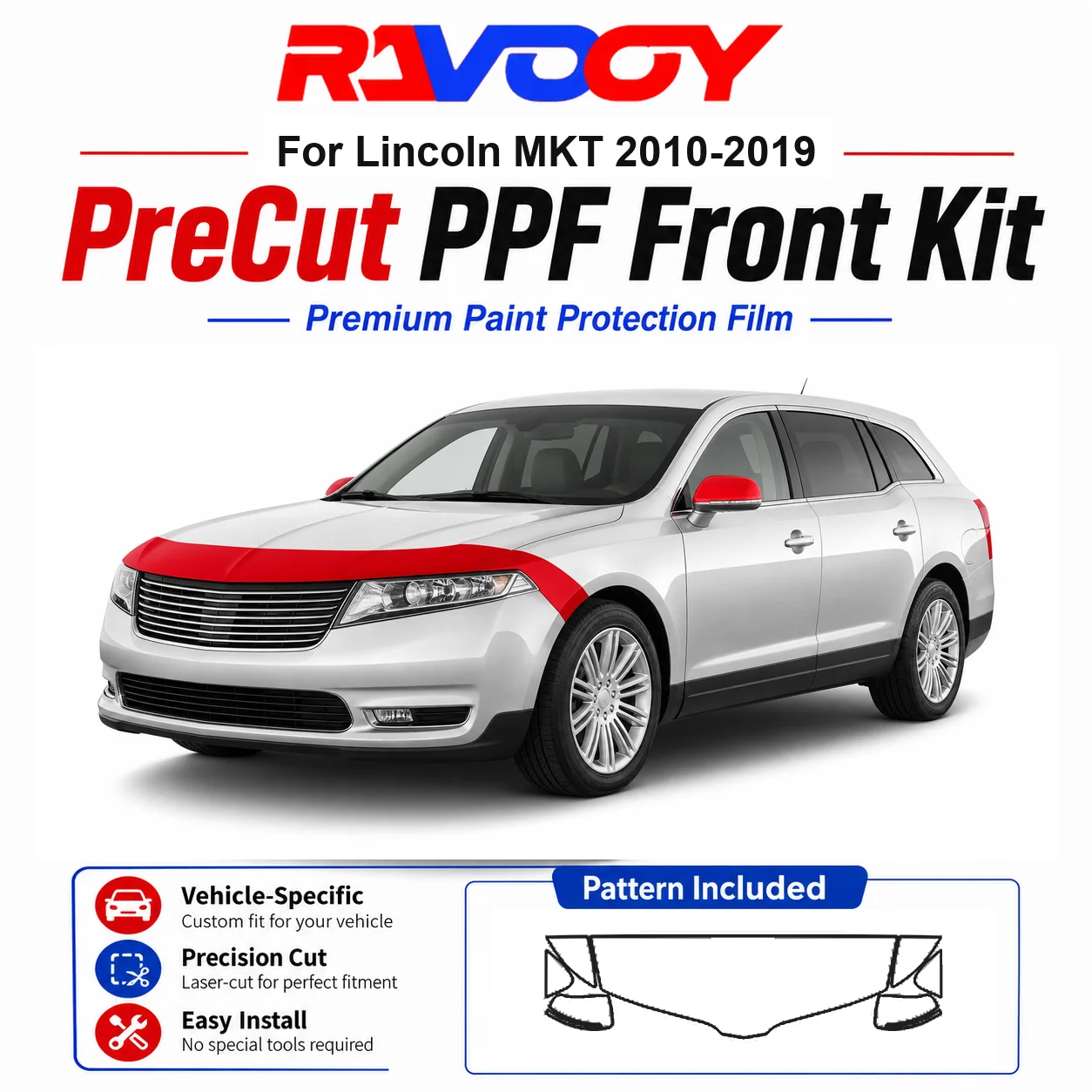 

8.5mil TPU Precut PPF Kit For Lincoln MKT 2010-2019 - Hood, Fenders & Mirror Set - Self-Healing Clear Bra Film