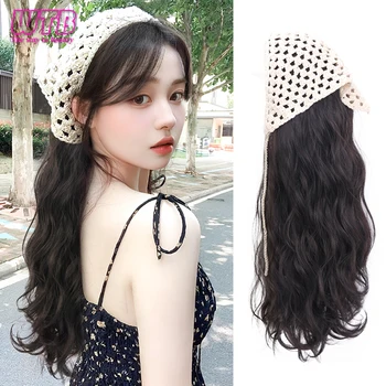 Wtb Synthetische Lange Krullende Driehoek Haarband Pruik Vrouwelijke Geïntegreerde Natuurlijke Pluizige Pastorale Wind Lange Krullende Pruik