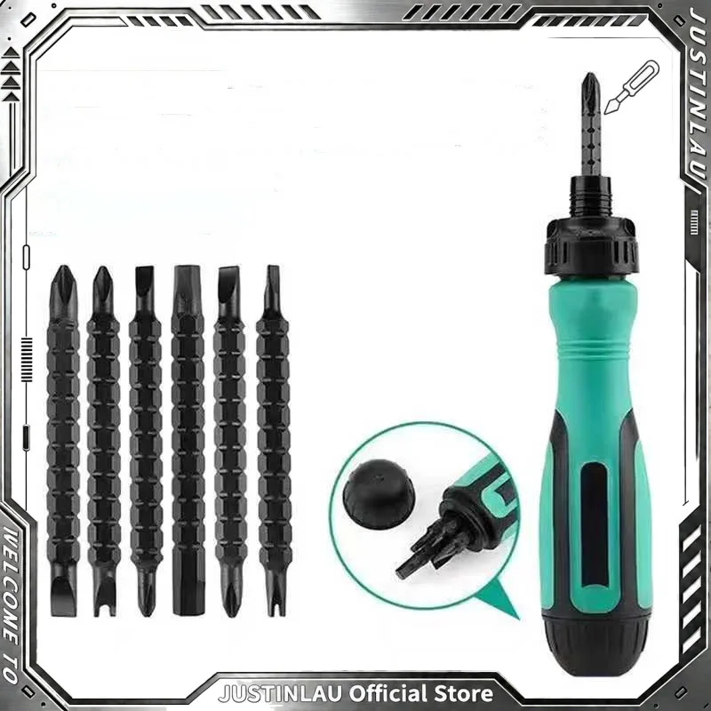 JUSTINLAU Portable 13‑In‑1 Ratchet Screwdriver Kit Removable Storage Multi‑Function Hex Special‑shaped Flat Bits Repair Tool