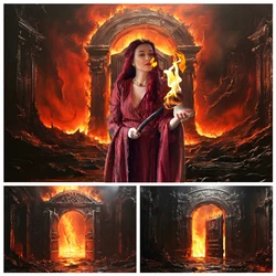 Flame Door Witch Portrait Backdrop Vintage Castle Halloween Party Decoration Photography Background Photozone Photo Studio Props