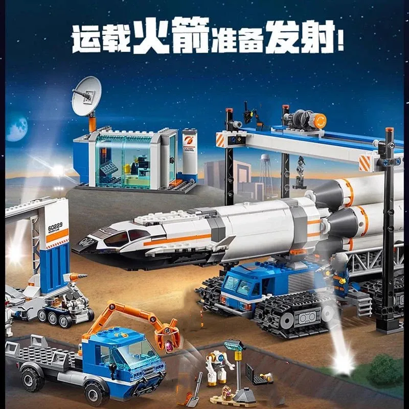 Kompatibel dengan Pihak Ketiga 60229 Set Seri Kota Blok Bangunan Pusat Transportasi NASA Pengangkut Roket Mainan Anak Hadiah
