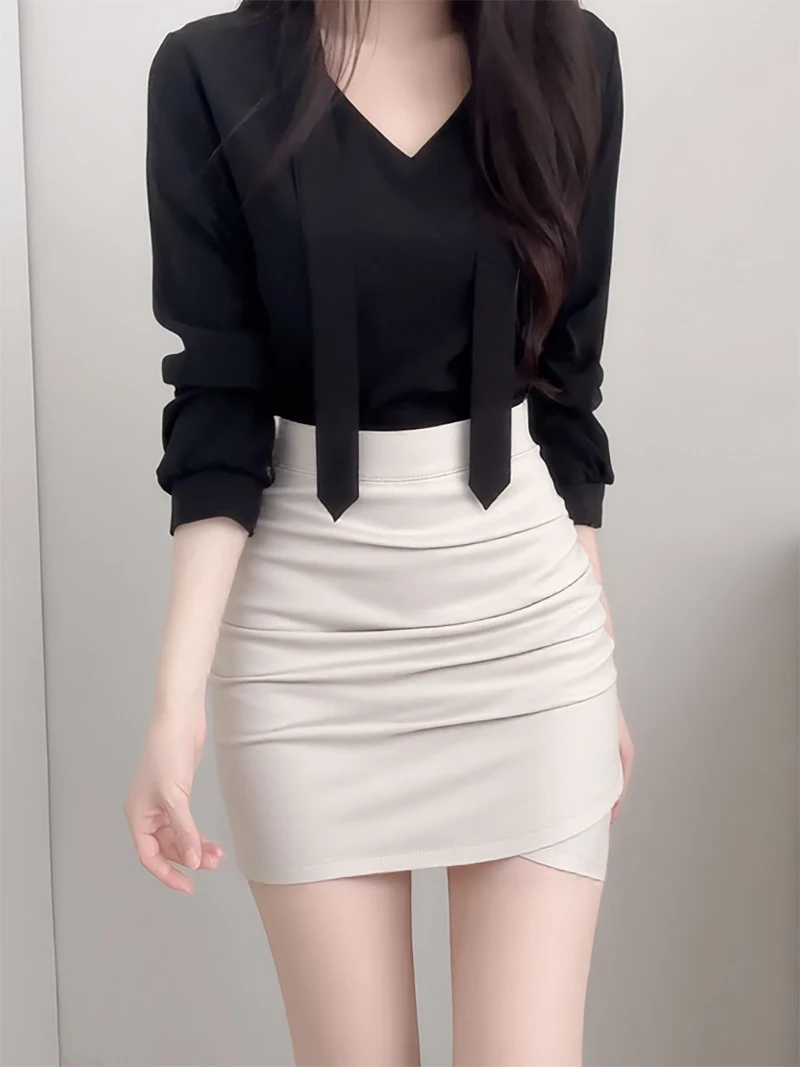 Spódnica damska z wysokim stanem, asymetryczna, w kolorze kwiatu wiśni, obcisła, jesienno-zimowa, nowa, wyszczuplająca, z zakładką.