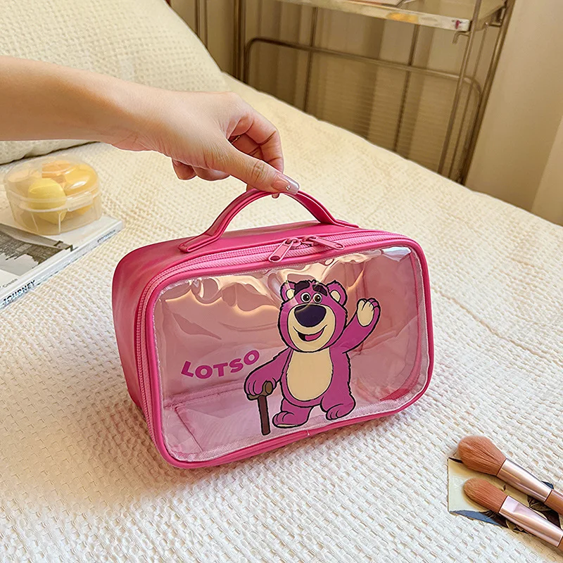 Anime Stitch Strawberry Bear Zipper Large Solid Color Cosmetic Bag Cute Makeup Bag for Women Travel Toiletry Bag Washing Pouch