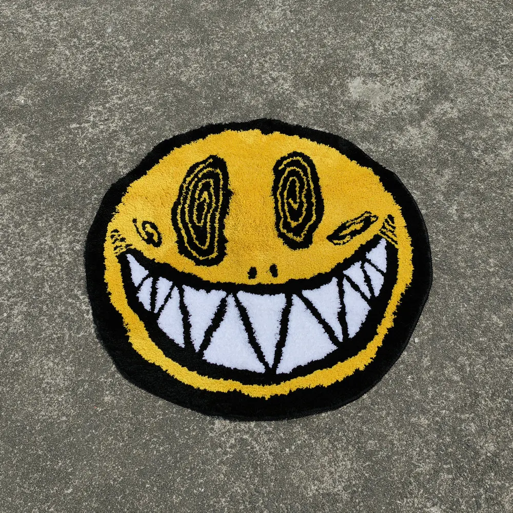 Smiling Face Rug 80cm Round Soft Tufted Carpet Living Room Bedroom Decor Floor Mat Bedside Area Pad Anti-slip Bath Mats Dropship