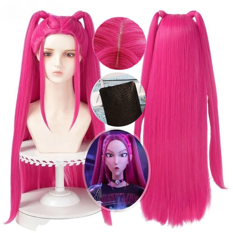 

In Stock Mira Huntrix Cosplay Kids Wig Anime Movie Hot Pink 70cm Long Hair Heat Resistant Synthetic Hair Wig + Wig Cap