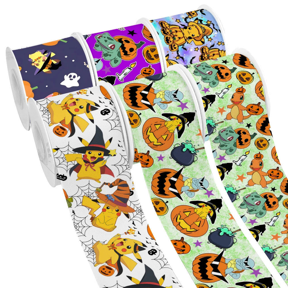 Tema di Halloween Pokemon cartone animato giapponese Pikachu nastro in Grosgrain stampato per fiocchi per capelli ragazza fai da te 10 yarde nastro di raso