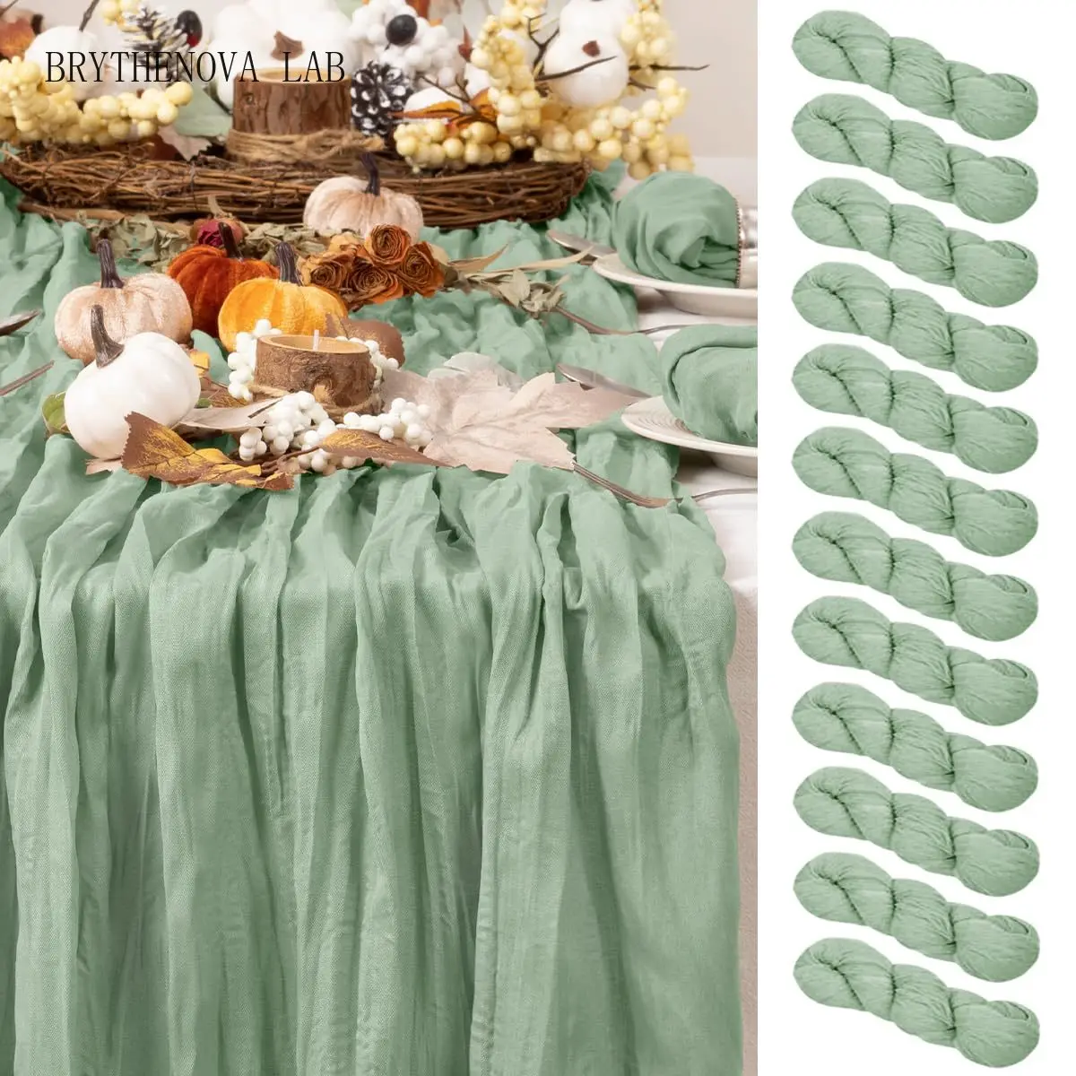 Set of 12 90x180/300cm Semi-Sheer Gauze Table Runner Cheesecloth Sage Green Wedding Dining Party Christmas Banquets Arches Decor