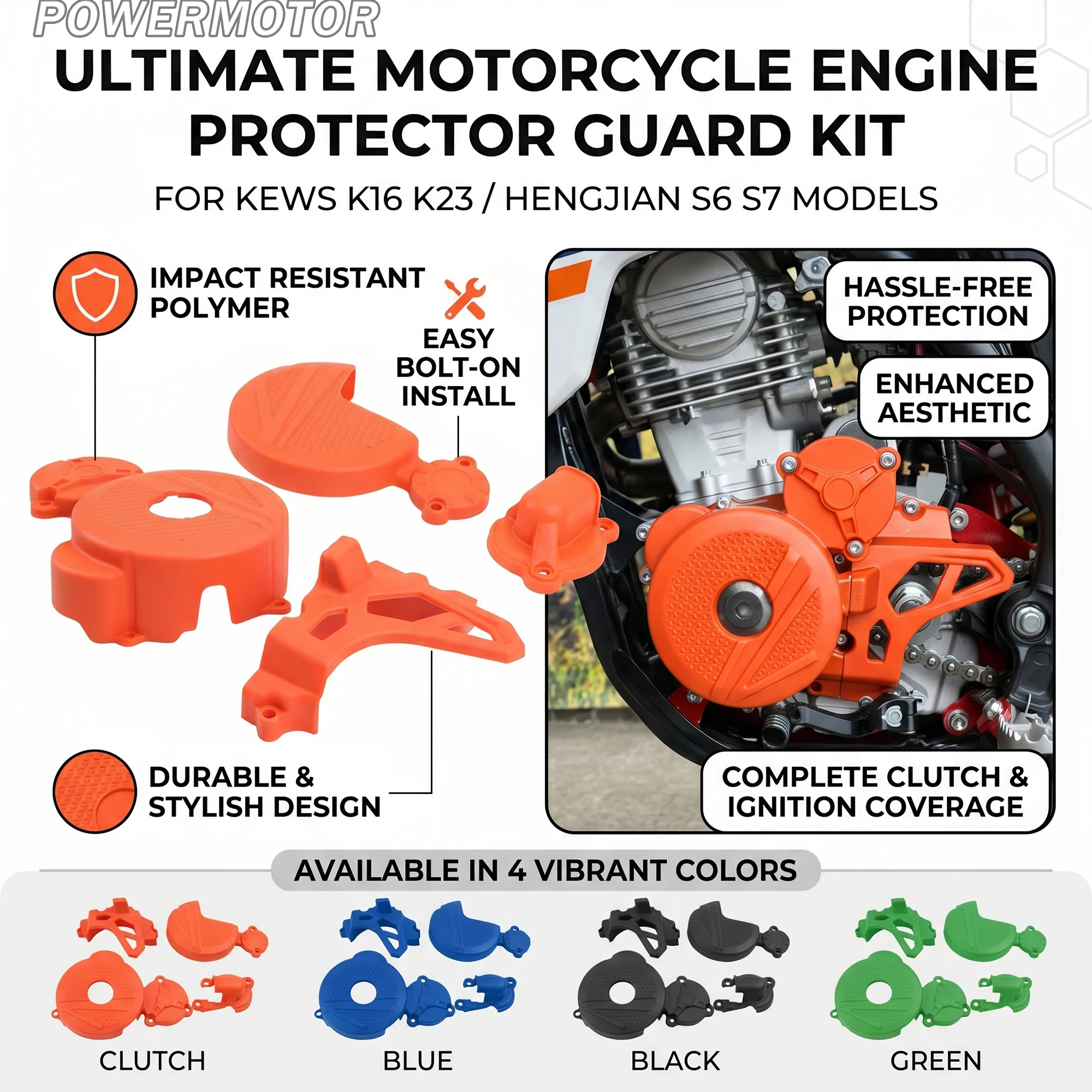 

DirtBike Motorcycle Clutch Ignition Front Drive Sprocket Cover Engine ProtectorGuard For LONCIN KEWS K16 K23 HENGJIAN S6 S7 KAYO